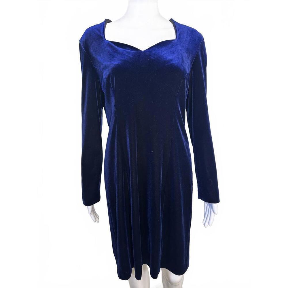 VTG 90s Whimsigoth Petite Velvet Midnight Blue Dress 12P Witchy Partywear - Picture 1 of 4